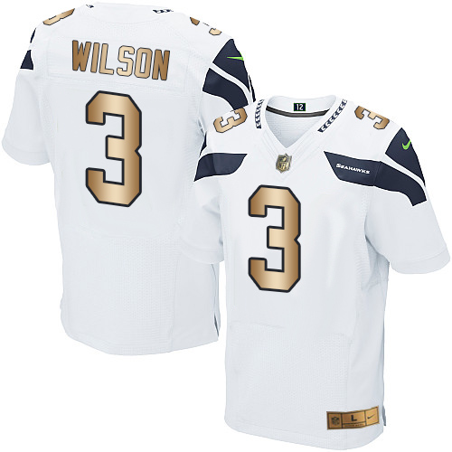 Nike Seahawks #3 Russell Wilson White Men's Stitched NFL Elite Gold Jersey - Click Image to Close
